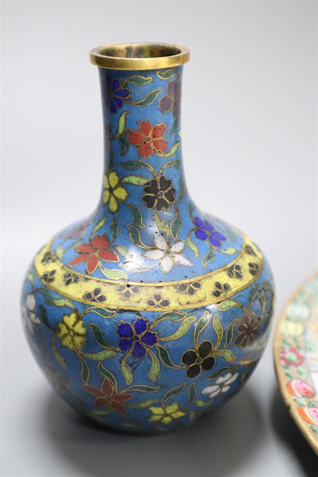 A 19th century Chinese cloisonne enamel vase, an 18th century Imari tea bowl and other Asian ceramics